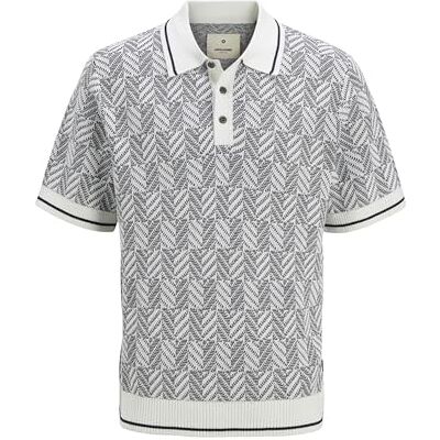 12271345-4729357 JACK & JONES Męska koszulka polo All Over Print Jprblucody Structure Knit Polo Ss, ciemny denim, S 12271345-4729357 JACK & JONES Męska koszulka polo All Over Print Jprblucody Structure Knit Polo Ss, ciemny denim, S