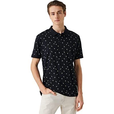3SAM10067MK Koton Męska koszulka polo Neck Buttoned Palms Printed Slim Fit, Wzór morski (86B), S 3SAM10067MK Koton Męska koszulka polo Neck Buttoned Palms Printed Slim Fit, Wzór morski (86B), S