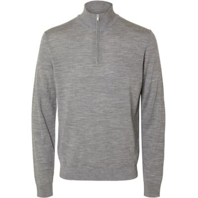 16094655 SELECTED HOMME Męski sweter z półzamkiem błyskawicznym, 100% wełna merynosowa, Medium Grey Melange, XXL 16094655 SELECTED HOMME Męski sweter z półzamkiem błyskawicznym, 100% wełna merynosowa, Medium Grey Melange, XXL