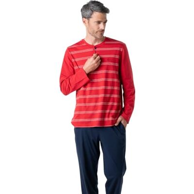 LU00 7957 Eminence Męska długa piżama żeglarska Jersey 100% czesana bawełna Koszulka z długim rękawem z dekoltem w kształcie litery T + spodnie z 2 kieszeniami etykieta Oeko-Tex® Standard 100, Czerwony LU00 7957 Eminence Męska długa piżama żeglarska Jersey 100% czesana bawełna Koszulka z długim rękawem z dekoltem w kształcie litery T + spodnie z 2 kieszeniami etykieta Oeko-Tex® Standard 100, Czerwony