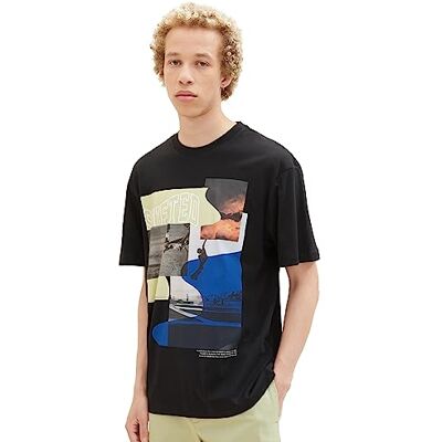 1037664 TOM TAILOR Denim Męski t-shirt z nadrukiem fotograficznym, 29999-czarny, L 1037664 TOM TAILOR Denim Męski t-shirt z nadrukiem fotograficznym, 29999-czarny, L