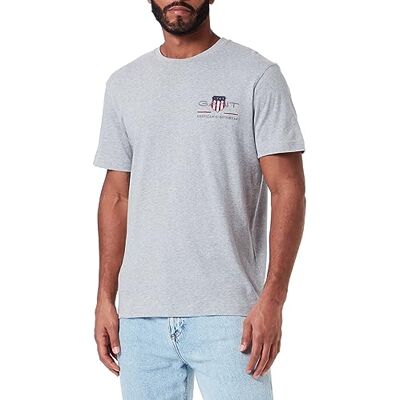 2067004 GANT Męski t-shirt REG Archive Shield EMB SS, szary melanż, standardowy, szary melanż, L 2067004 GANT Męski t-shirt REG Archive Shield EMB SS, szary melanż, standardowy, szary melanż, L