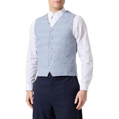 12252464 Jack&JONES JPRRIVIERA Linen Waistcoat męska kamizelka garniturowa, jasnoniebieska/Checks: Slim Fit, 54, Light Blue/Checks: slim fit, 54 12252464 Jack&JONES JPRRIVIERA Linen Waistcoat męska kamizelka garniturowa, jasnoniebieska/Checks: Slim Fit, 54, Light Blue/Checks: slim fit, 54