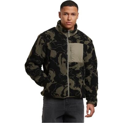 TB8025-21221 Urban Classics Męska kurtka przejściowa Pattern Teddy Trackjacket, oversized kurtka polarowa z kieszenią na piersi, przytulna kurtka pluszowa, rozmiary S-5XL, Oliveswirl, S TB8025-21221 Urban Classics Męska kurtka przejściowa Pattern Teddy Trackjacket, oversized kurtka polarowa z kieszenią na piersi, przytulna kurtka pluszowa, rozmiary S-5XL, Oliveswirl, S
