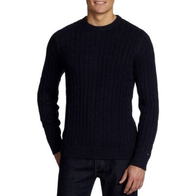 Tommy Hilfiger CLASSIC CABLE C-NK 880334988 męski sweter, Niebieski (Midnight Htr), 56 Tommy Hilfiger CLASSIC CABLE C-NK 880334988 męski sweter, Niebieski (Midnight Htr), 56