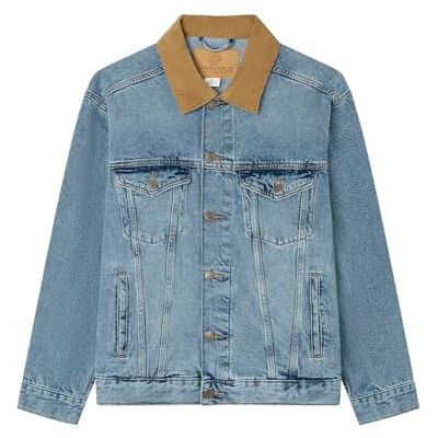 2832261 Springfield Trucker Denim Oversize ze sztruksowym kołnierzem. 100% bawełna Bci, turkusowy, L 2832261 Springfield Trucker Denim Oversize ze sztruksowym kołnierzem. 100% bawełna Bci, turkusowy, L