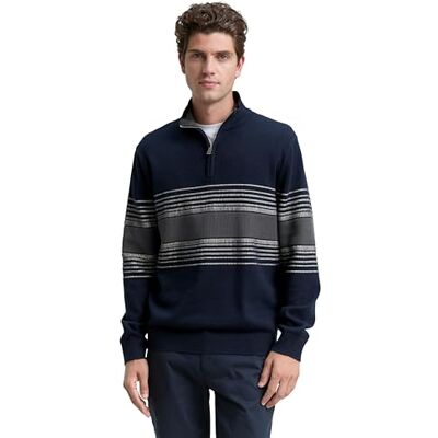 1048020 TOM TAILOR Sweter męski, 38795 granatowy szary biały blok kolorów, M 1048020 TOM TAILOR Sweter męski, 38795 granatowy szary biały blok kolorów, M