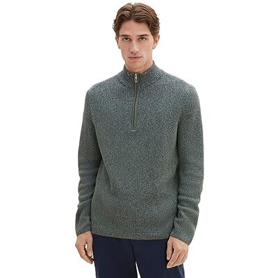 1038243 TOM TAILOR Mouliné męski sweter z dzianiny z kołnierzem Troyer, 32741 Green Blue Mouline, M 1038243 TOM TAILOR Mouliné męski sweter z dzianiny z kołnierzem Troyer, 32741 Green Blue Mouline, M