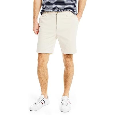 B81002-13S-30W Nautica Męskie szorty Classic Fit Flat Front Stretch Chino Deck luźne szorty, Nautica Kamień, 30 B81002-13S-30W Nautica Męskie szorty Classic Fit Flat Front Stretch Chino Deck luźne szorty, Nautica Kamień, 30