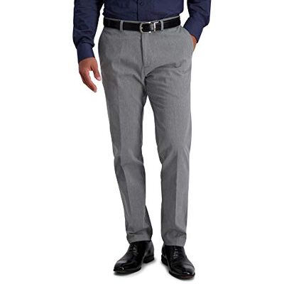 HC41000-34-33 x 32 Haggar Męskie bezżelazne spodnie premium khaki slim prosty krój płaski przód elastyczna talia casual spodnie, Szary (Heather Grey), 33W / 32L HC41000-34-33 x 32 Haggar Męskie bezżelazne spodnie premium khaki slim prosty krój płaski przód elastyczna talia casual spodnie, Szary (Heather Grey), 33W / 32L