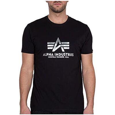 100501FP-530 Alpha Industries Basic T-Shirt z nadrukiem foliowym dla mężczyzn Black/Metalsilver 100501FP-530 Alpha Industries Basic T-Shirt z nadrukiem foliowym dla mężczyzn Black/Metalsilver