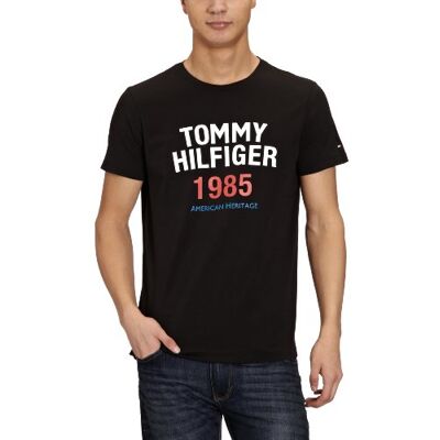 Tommy Hilfiger Męska koszulka do spania Powel Print S/s T-Shirt/ 2S87901374, Czarny (990 Black), 56 Tommy Hilfiger Męska koszulka do spania Powel Print S/s T-Shirt/ 2S87901374, Czarny (990 Black), 56