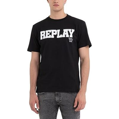 M6679 Replay Męski T-shirt z krótkim rękawem, okrągły dekolt, logo, czarny (Black 098), XS, Black 098, XS M6679 Replay Męski T-shirt z krótkim rękawem, okrągły dekolt, logo, czarny (Black 098), XS, Black 098, XS