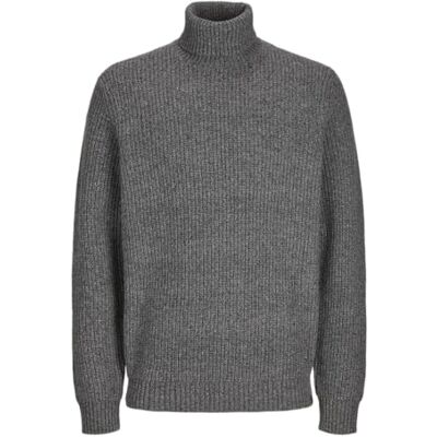 12267578_GreyMelange JACK & JONES Męski sweter z golfem RDD jednokolorowy, szary melanż, XL 12267578_GreyMelange JACK & JONES Męski sweter z golfem RDD jednokolorowy, szary melanż, XL