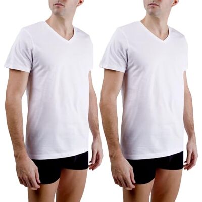 PCA/1/TVC/SIGX2/W pierre cardin underwear Bawełniana koszulka męska, charakterystyczna koszulka, dekolt w serek z haftem, czarna (zestaw 2 sztuk), biały, M PCA/1/TVC/SIGX2/W pierre cardin underwear Bawełniana koszulka męska, charakterystyczna koszulka, dekolt w serek z haftem, czarna (zestaw 2 sztuk), biały, M