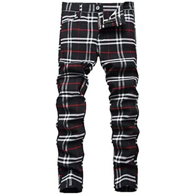 NOVOCCT Plaid Panst dla mężczyzn obcisłe męskie spodnie do sukienki rozciągliwe slim fit biznesowa sukienka na co dzień spodnie chinosy dla mężczyzn, Czarno-biała kratka, 48 EU NOVOCCT Plaid Panst dla mężczyzn obcisłe męskie spodnie do sukienki rozciągliwe slim fit biznesowa sukienka na co dzień spodnie chinosy dla mężczyzn, Czarno-biała kratka, 48 EU