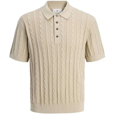 12277518-4777975 JACK & JONES Jprblamason Knit Polo SS męska koszulka polo, Silver Lining, S 12277518-4777975 JACK & JONES Jprblamason Knit Polo SS męska koszulka polo, Silver Lining, S