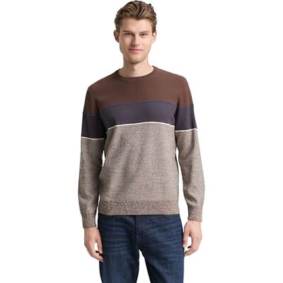 1048772 TOM TAILOR Sweter męski, 39274 Brązowy, niebieski, biały pasek, XL 1048772 TOM TAILOR Sweter męski, 39274 Brązowy, niebieski, biały pasek, XL