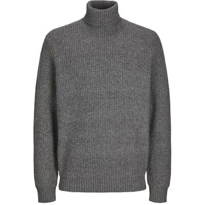 12267578_GreyMelange JACK & JONES Męski sweter z golfem RDD jednokolorowy, szary melanż, L 12267578_GreyMelange JACK & JONES Męski sweter z golfem RDD jednokolorowy, szary melanż, L