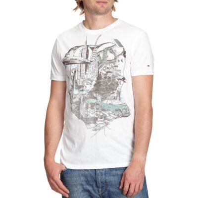 1956217580 Tommy Jeans T-shirt męski, Biały (Classic White), 48 1956217580 Tommy Jeans T-shirt męski, Biały (Classic White), 48