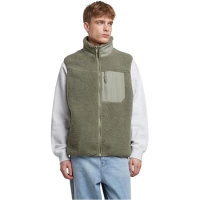 TB6723 Urban Classics Męska kamizelka Sherpa Vest, męska kamizelka z wysokim kołnierzem, kieszeń przednia z zamkiem błyskawicznym, materiał Sherpa, zielony (palegreen), L TB6723 Urban Classics Męska kamizelka Sherpa Vest, męska kamizelka z wysokim kołnierzem, kieszeń przednia z zamkiem błyskawicznym, materiał Sherpa, zielony (palegreen), L