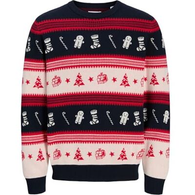 12279840-4784323 JACK & JONES Jjxmas Noel Knit Crew Neck, czerwony (True Red), S 12279840-4784323 JACK & JONES Jjxmas Noel Knit Crew Neck, czerwony (True Red), S