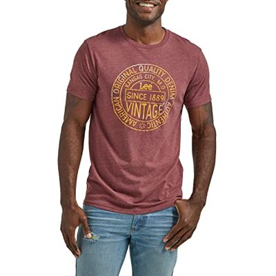 112334492 Lee Męska koszulka z krótkim rękawem, Burgundy Heather Vintage Denim, S 112334492 Lee Męska koszulka z krótkim rękawem, Burgundy Heather Vintage Denim, S