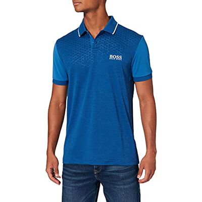 50456116 BOSS Męska koszulka polo Pauletech 1 Slim-Fit z sześciokątnym nadrukiem i włóknami S.Café®, Open Blue493, L 50456116 BOSS Męska koszulka polo Pauletech 1 Slim-Fit z sześciokątnym nadrukiem i włóknami S.Café®, Open Blue493, L