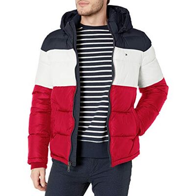 156TN122-MUF-2XT Tommy Hilfiger Męska klasyczna kurtka puchowa z kapturem (standardowa i duża i wysoka) puchowa alternatywna odzież wierzchnia, Północ/biały/czerwony, XXL wysoki 156TN122-MUF-2XT Tommy Hilfiger Męska klasyczna kurtka puchowa z kapturem (standardowa i duża i wysoka) puchowa alternatywna odzież wierzchnia, Północ/biały/czerwony, XXL wysoki
