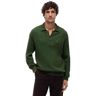 MW0MW41955 Tommy Hilfiger Męski klasyczny bawełniany kabel LS Polo sweter, zielony, L, Zielony (Mountain Pine), L MW0MW41955 Tommy Hilfiger Męski klasyczny bawełniany kabel LS Polo sweter, zielony, L, Zielony (Mountain Pine), L