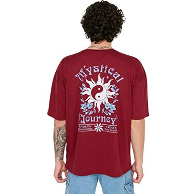 TMNSS22TS0282 Trendyol Męski młody luźny standardowy okrągły dekolt tkany t-shirt bordowy, Burgund, S TMNSS22TS0282 Trendyol Męski młody luźny standardowy okrągły dekolt tkany t-shirt bordowy, Burgund, S