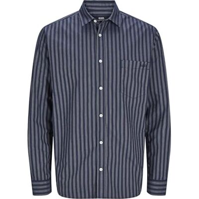 12258860 RDDLESNER Oxford Stripe Shirt L/S SN, Granatowe marynarki/paski: egret, XL 12258860 RDDLESNER Oxford Stripe Shirt L/S SN, Granatowe marynarki/paski: egret, XL