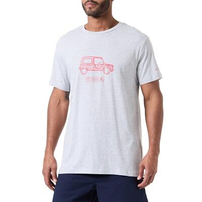 O103084-G347 CITROËN Mehari Sketch & Story T-shirt z szerokim nadrukiem i logo na platformie C24S męski jasnoszary melanż, rozmiar S, Lekki szary Melange, S O103084-G347 CITROËN Mehari Sketch & Story T-shirt z szerokim nadrukiem i logo na platformie C24S męski jasnoszary melanż, rozmiar S, Lekki szary Melange, S