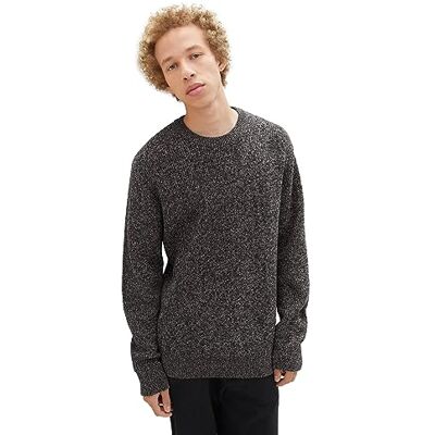 1038276 TOM TAILOR Denim Męski Basic Multicolor sweter z dzianiny, 32776-Black Salt And Pepper Mouline, L 1038276 TOM TAILOR Denim Męski Basic Multicolor sweter z dzianiny, 32776-Black Salt And Pepper Mouline, L