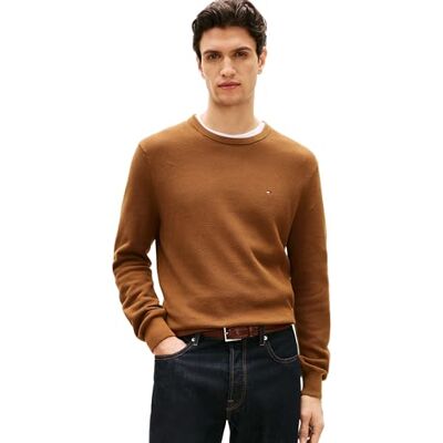 MW0MW36347 Tommy Hilfiger Essential Structure Crew Neck sweter, brązowy (Highland Khaki), S męski, Brązowy (Highland Kaki), S MW0MW36347 Tommy Hilfiger Essential Structure Crew Neck sweter, brązowy (Highland Khaki), S męski, Brązowy (Highland Kaki), S