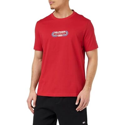 MW0MW34429 Tommy Hilfiger Męska koszulka Hilfiger Track Graphic Tee S/S, czerwona, S, Podstawowy czerwony, S MW0MW34429 Tommy Hilfiger Męska koszulka Hilfiger Track Graphic Tee S/S, czerwona, S, Podstawowy czerwony, S