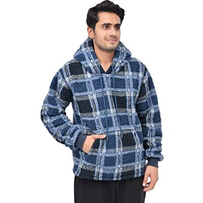 5056242883456 Sleepdown Męska luksusowa kratka polar Teddy Borg bluza z kapturem ciepła przytulna miękka odzież do leżenia, granatowy, M 5056242883456 Sleepdown Męska luksusowa kratka polar Teddy Borg bluza z kapturem ciepła przytulna miękka odzież do leżenia, granatowy, M