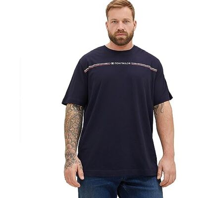 1039969 T-shirt męski plus size TOM TAILOR z nadrukiem w paski i logo, 10668-niebieski kapitan nieba, 5XL 1039969 T-shirt męski plus size TOM TAILOR z nadrukiem w paski i logo, 10668-niebieski kapitan nieba, 5XL