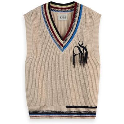 179651 Scotch & Soda Stripe Trim Knitted Spencer, Light Calico 129, XL 179651 Scotch & Soda Stripe Trim Knitted Spencer, Light Calico 129, XL