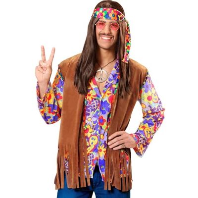 W WIDMANN MILANO Party Fashion kostium hipis, kamizelka z opaską na czoło, przebranie z lat 60. dla mężczyzn W WIDMANN MILANO Party Fashion kostium hipis, kamizelka z opaską na czoło, przebranie z lat 60. dla mężczyzn