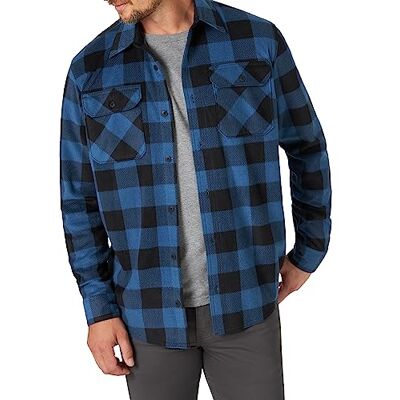 ZHCZP1B Wrangler Authentics Męska kurtka polarowa z długim rękawem, koszula z kołnierzem zapinanym na guziki, Niebieska kratka bawola, S ZHCZP1B Wrangler Authentics Męska kurtka polarowa z długim rękawem, koszula z kołnierzem zapinanym na guziki, Niebieska kratka bawola, S