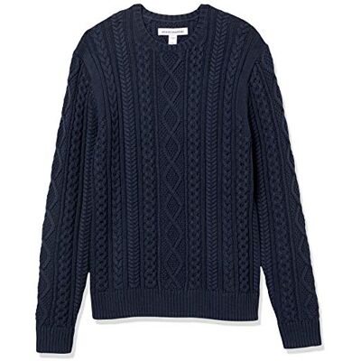 AE-M-F20-SWT-143-BlueN-Small Amazon Essentials Męski sweter z długim rękawem, 100% bawełna, wędkarz, okrągły dekolt, granatowy, S AE-M-F20-SWT-143-BlueN-Small Amazon Essentials Męski sweter z długim rękawem, 100% bawełna, wędkarz, okrągły dekolt, granatowy, S