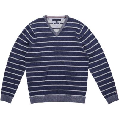 887811260/PLAITED STP V-NK CF Tommy Hilfiger Plaited STP V-nk CF Męski sweter, Niebieski (Faded Blue Htr 307/Biały (Snow White)), XL 887811260/PLAITED STP V-NK CF Tommy Hilfiger Plaited STP V-nk CF Męski sweter, Niebieski (Faded Blue Htr 307/Biały (Snow White)), XL