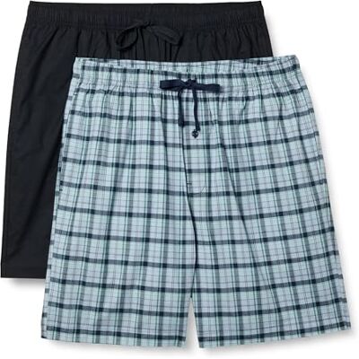 AEMN70094S24M_Black/Plaid Amazon Essentials Męskie bawełniane spodenki piżamowe z popeliny, 2 sztuki, czarne/w kratę, XXL AEMN70094S24M_Black/Plaid Amazon Essentials Męskie bawełniane spodenki piżamowe z popeliny, 2 sztuki, czarne/w kratę, XXL