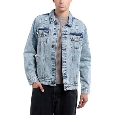 XMJ-98012-ACID BLUE-XL X RAY Mens Denim Jacket, Washed Ripped Distressed Flex Stretch Casual Trucker Biker Jeans Jacket for Men, Acid Blue Ripped, X-Large XMJ-98012-ACID BLUE-XL X RAY Mens Denim Jacket, Washed Ripped Distressed Flex Stretch Casual Trucker Biker Jeans Jacket for Men, Acid Blue Ripped, X-Large