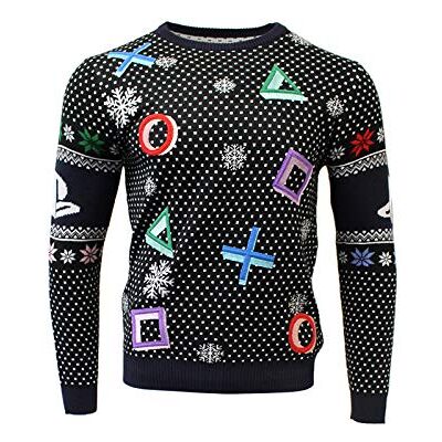 5060576844915 Numskull Playstation Symbols czarny oficjalny sweter z dzianiny unisex, XX-duży brzydki nowość świąteczny sweter prezent, Symbole Playstation czarne, XXL 5060576844915 Numskull Playstation Symbols czarny oficjalny sweter z dzianiny unisex, XX-duży brzydki nowość świąteczny sweter prezent, Symbole Playstation czarne, XXL