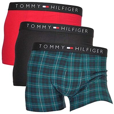 1U87904862-611 Tommy Hilfiger Bokserki męskie Flag Trunk Check 3 Pack, Wielokolorowy (Tango Red-pt/Phantom-pt/Blue Coral-p 611), S 1U87904862-611 Tommy Hilfiger Bokserki męskie Flag Trunk Check 3 Pack, Wielokolorowy (Tango Red-pt/Phantom-pt/Blue Coral-p 611), S