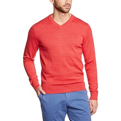 857869737-734 Tommy Hilfiger Męski sweter Classic HTR V-NK CF, Czerwony (Vivid Red Htr 734), M 857869737-734 Tommy Hilfiger Męski sweter Classic HTR V-NK CF, Czerwony (Vivid Red Htr 734), M