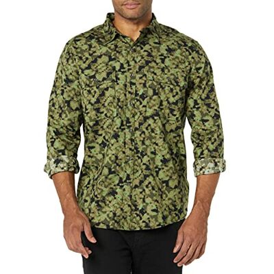GTM40013SS22-BRW34-Medium Amazon Essentials Męska koszulka z długim rękawem i dwiema kieszeniami (wcześniej Goodthreads), zielony nadruk moro, rozmiar M GTM40013SS22-BRW34-Medium Amazon Essentials Męska koszulka z długim rękawem i dwiema kieszeniami (wcześniej Goodthreads), zielony nadruk moro, rozmiar M