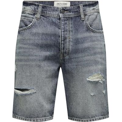 22029648 ONLY & SONS Męskie szorty Denim Midi Bermuda Mid Waist Pants Bawełniane spodnie Five-Poket, granatowy, XL 22029648 ONLY & SONS Męskie szorty Denim Midi Bermuda Mid Waist Pants Bawełniane spodnie Five-Poket, granatowy, XL
